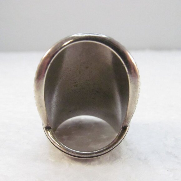 Ornate Swirl Full Finger Silver Plated Copper Ring with Black Cabochon - Picture 12 of 16